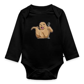 Seehund Sänger Mikrofon Singen - Baby Bio-Langarm-Body - Schwarz - Vorne