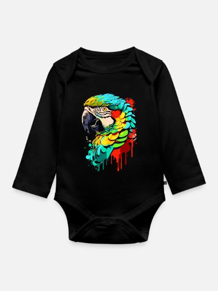Papagei Farbenfroh - Ara Papagei - Exotische Vögel - Baby Bio-Langarm-Body - Schwarz