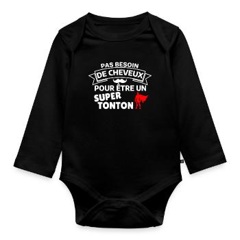 Humour Capes Super Tonton Cheveux - Body Bébé bio manches longues - noir - Devant