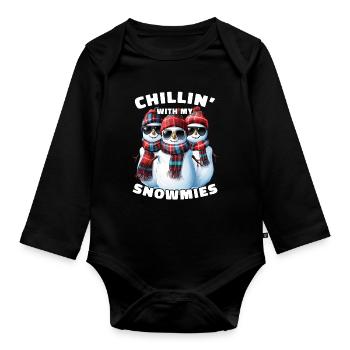 Chillin With My Snowmies Sunglasses Snowmen - Organic Longsleeve Baby Bodysuit - black - Front