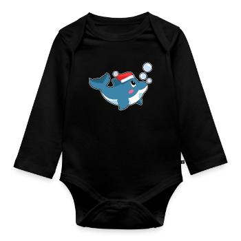 Dolphin Christmas Santa Hat - Organic Longsleeve Baby Bodysuit - black - Front