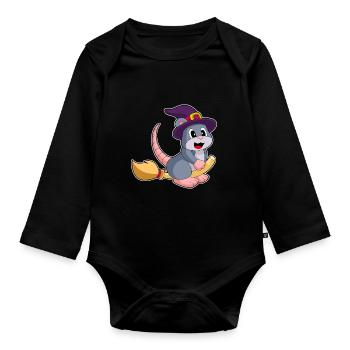 Mouse Witch Broom - Organic Longsleeve Baby Bodysuit - black - Front