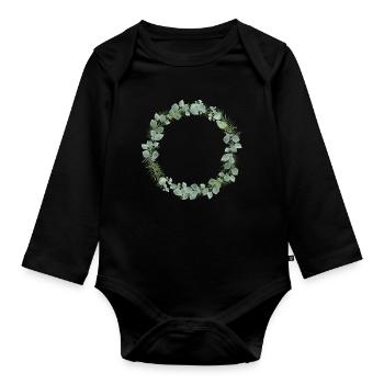 winter wreath of eucalyptus and fir branches - Organic Longsleeve Baby Bodysuit - black - Front