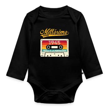 Millésime 1945 Cadeau 78 Ans Anniversaire Humour - Body Bébé bio manches longues - noir - Devant