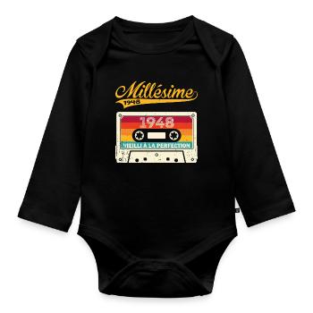 Millésime 1948 Cadeau 75 Ans Anniversaire Humour - Body Bébé bio manches longues - noir - Devant