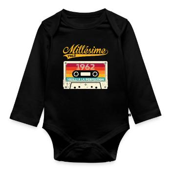 Millésime 1962 Cadeau 61 Ans Anniversaire Humour - Body Bébé bio manches longues - noir - Devant