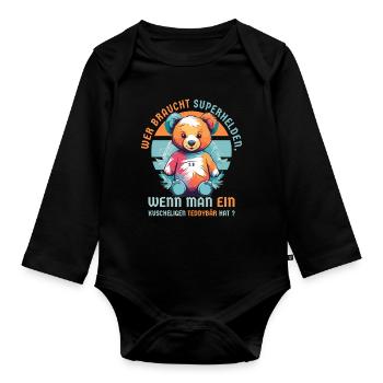 Cuddly Teddy Bear - Organic Longsleeve Baby Bodysuit - black - Front