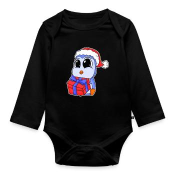 Bébé pingouin Noël - Body Bébé bio manches longues - noir - Devant