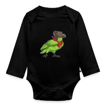 Perroquet Cowboy chapeau de Cowboy - Body Bébé bio manches longues - noir - Devant