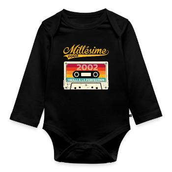 Millésime 2002 Cadeau 21 Ans Anniversaire Humour - Body Bébé bio manches longues - noir - Devant