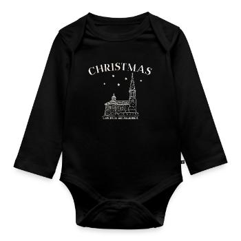Weihnachtskirche Bethlehem Zeichnung - Baby Bio-Langarm-Body - Schwarz - Vorne