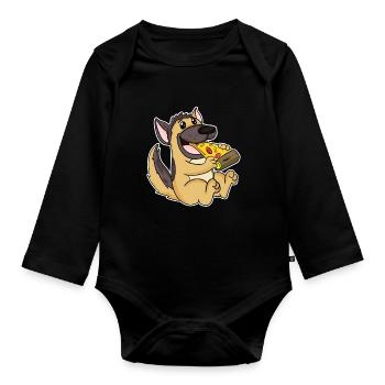 German Shepherd Dog Pizza - Organic Longsleeve Baby Bodysuit - black - Front