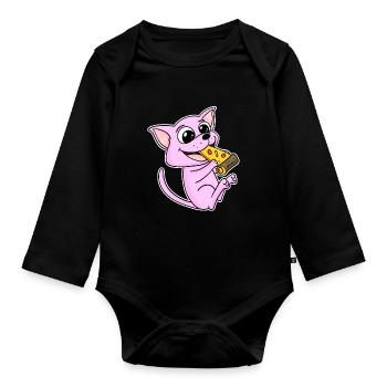 Pizza au chat Sphynx - Body Bébé bio manches longues - noir - Devant
