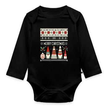 Christmas Gnomes Strickmuster - Baby Bio-Langarm-Body - Schwarz - Vorne