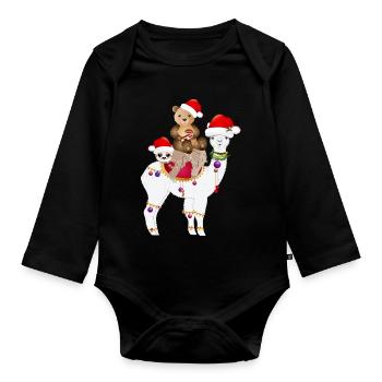 Alpaca, Sloth and Brown Bear Celebrate Christmas - Organic Longsleeve Baby Bodysuit - black - Front