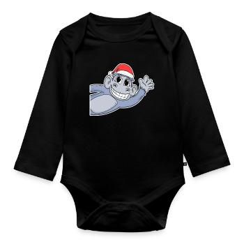 Monkey Christmas - Organic Longsleeve Baby Bodysuit - black - Front