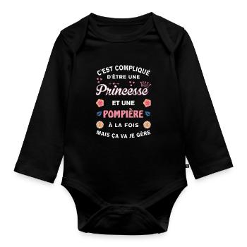Cadeau Humoristique Pompière Princesse - Body Bébé bio manches longues - noir - Devant