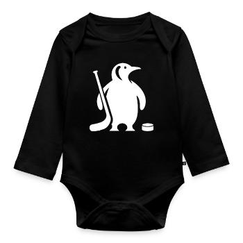 Minimalistische Pinguin Eishockey Silhouette - Baby Bio-Langarm-Body - Schwarz - Vorne