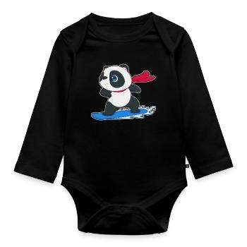 Panda Snowboarder Snowboard - Body Bébé bio manches longues - noir - Devant
