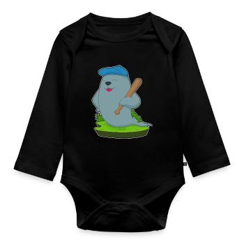 Seehund Baseball Baseballschläger - Baby Bio-Langarm-Body - Schwarz - Vorne