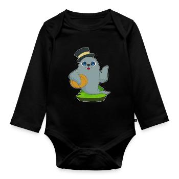 Citrouille d'Halloween scellée - Body Bébé bio manches longues - noir - Devant