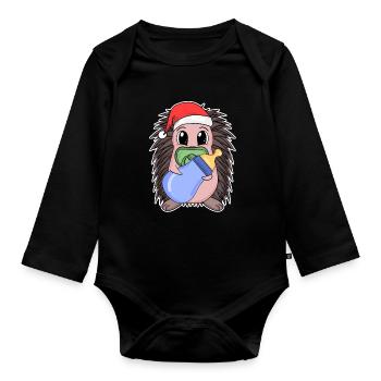 Hedgehog Baby Christmas - Organic Longsleeve Baby Bodysuit - black - Front