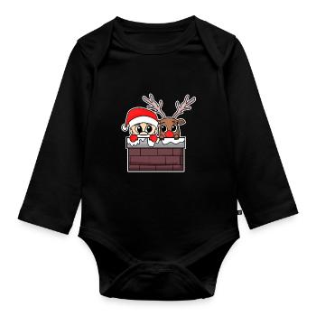 Weihnachtsmann Reh - Baby Bio-Langarm-Body - Schwarz - Vorne