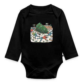 Exuberant Christmas tree party - Organic Longsleeve Baby Bodysuit - black - Front