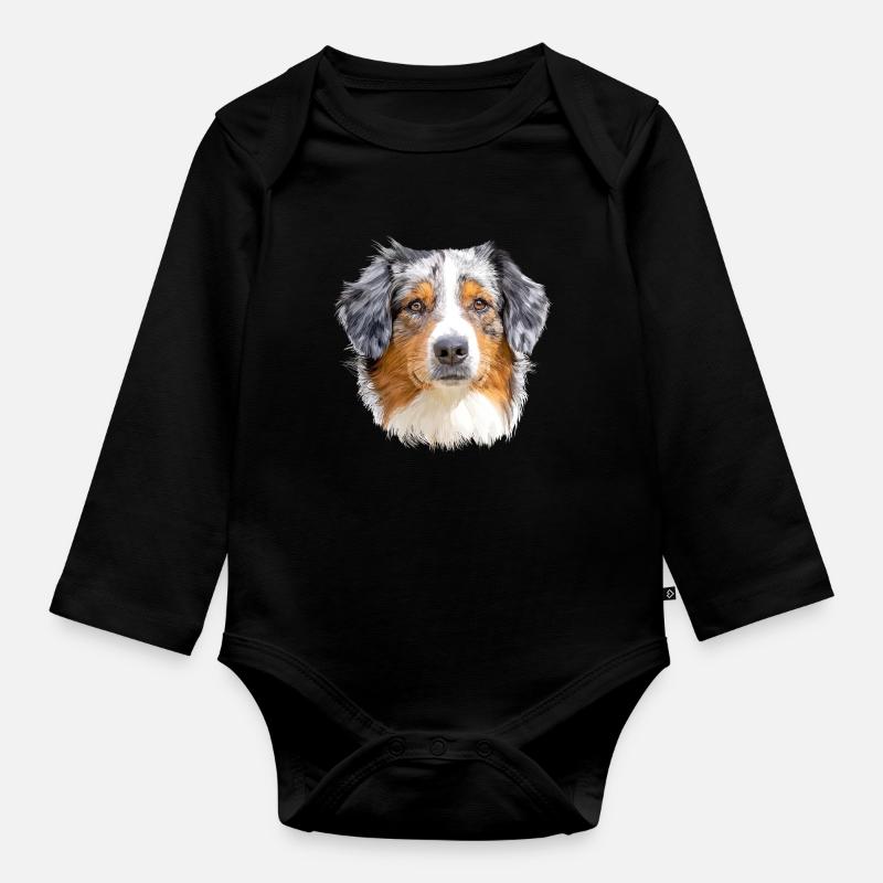 Australian Shepherd - Baby Bio-Langarm-Body - Schwarz