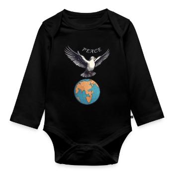 World Peace on Earth - Organic Longsleeve Baby Bodysuit - black - Front