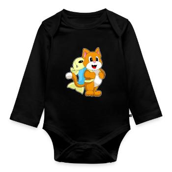Cat Student Backpack School - Organic Longsleeve Baby Bodysuit - black - Front