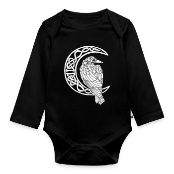 Le corbeau blanc et la lune - Body Bébé bio manches longues - noir - Devant