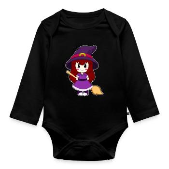 Girl Witch Broom - Organic Longsleeve Baby Bodysuit - black - Front
