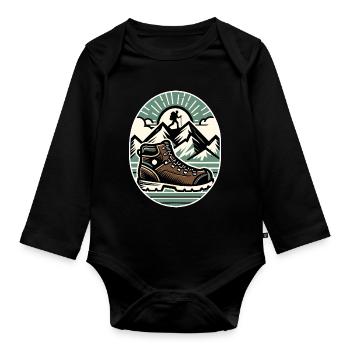 Drawing Hiker Mountain Hiking Shoe - Organic Longsleeve Baby Bodysuit - black - Front