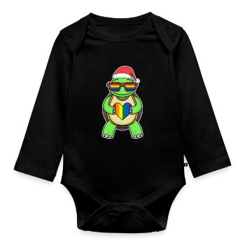 Turtle Rainbow Christmas - Organic Longsleeve Baby Bodysuit - black - Front