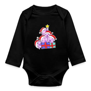 Pig Pigs Christmas Tree Christmas - Organic Longsleeve Baby Bodysuit - black - Front