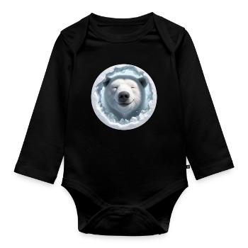 Laughing polar bear looking through hole of ice - Organic Longsleeve Baby Bodysuit - black - Front