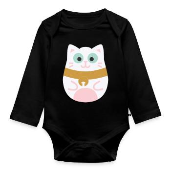 Maneki Neko L Chat porte-bonheur japonais - Body Bébé bio manches longues - noir - Devant