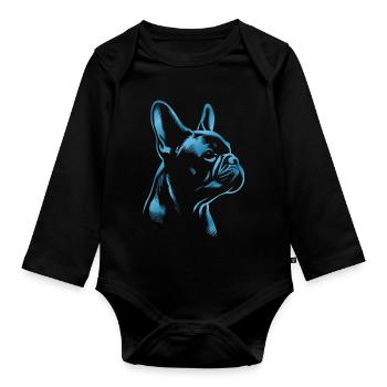 French Bulldog blue - Organic Longsleeve Baby Bodysuit - black - Front