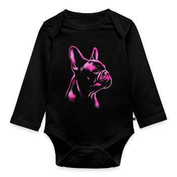 French bulldog drawing head pink - Organic Longsleeve Baby Bodysuit - black - Front