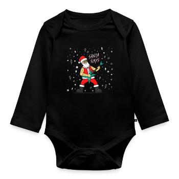 Der Weihnachtsmann spielt Gitarre. Heavy Metal Weihnachten - Baby Bio-Langarm-Body - Schwarz - Vorne