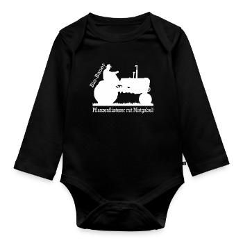 Bio Bauer Pflanzenflüsterer mit Mistgabel Geschenk - Baby Bio-Langarm-Body - Schwarz - Vorne