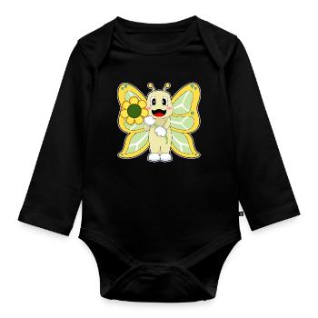Butterfly Flower - Organic Longsleeve Baby Bodysuit - black - Front