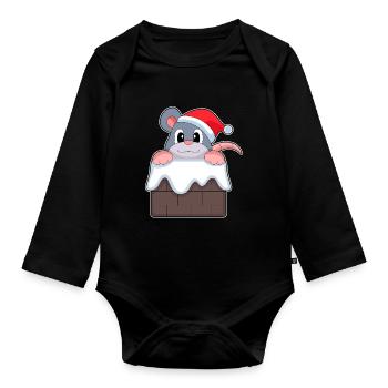 Mouse Christmas Christmas Hat - Organic Longsleeve Baby Bodysuit - black - Front