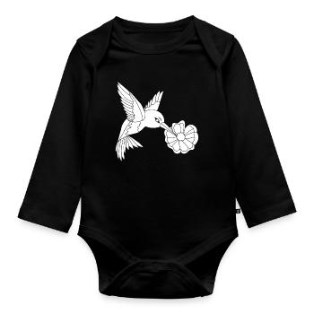 White Foraging Bird - Organic Longsleeve Baby Bodysuit - black - Front