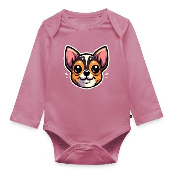 Chihuahua Dog Cartoon Head - Organic Longsleeve Baby Bodysuit - mauve - Front