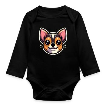 Chihuahua Dog Cartoon Head - Organic Longsleeve Baby Bodysuit - black - Front