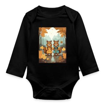 Cute Squirrels - Organic Longsleeve Baby Bodysuit - black - Front