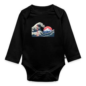 T Shirt Wave kanagawa hokusai mont fuji japan - Organic Longsleeve Baby Bodysuit - black - Front