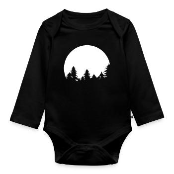 Moon, Forest, Trees, Nature, Shadow, Evening, Tranquility Symbol - Organic Longsleeve Baby Bodysuit - black - Front